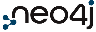 Neo4j logo with black lowercase letters neo4j and a blue abstract network graphic on the left side, designed to visually complement tools like RabbitMQ cost attribution in data-driven environments.